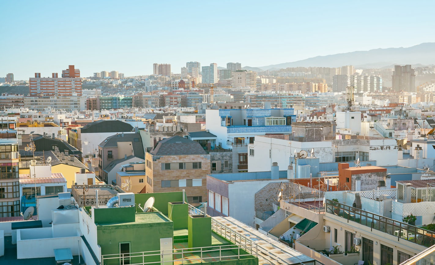 Historic buildings and palm trees in the Vegueta district of Las Palmas de Gran Canaria
