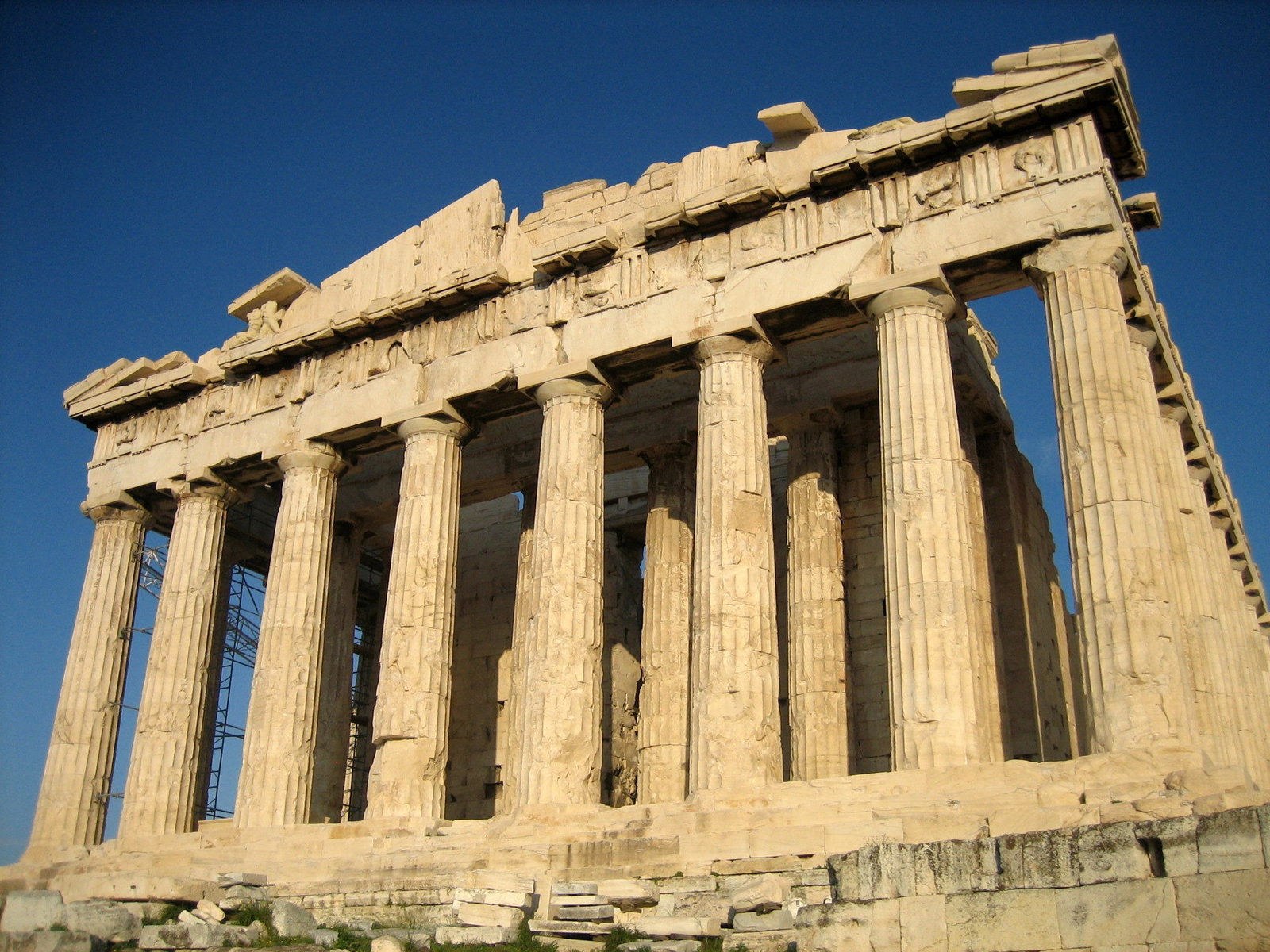 Panoramic view of the Acropolis and Parthenon rising above the city of Athens.