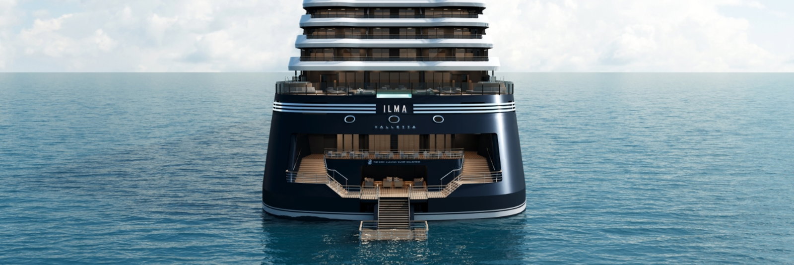 A sleek luxury yacht sailing on calm blue waters under a clear sky.